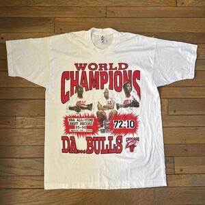 Chicago Bulls 1996 White T Shirt  Jordan Rodman Pippen Da Bulls 72-10